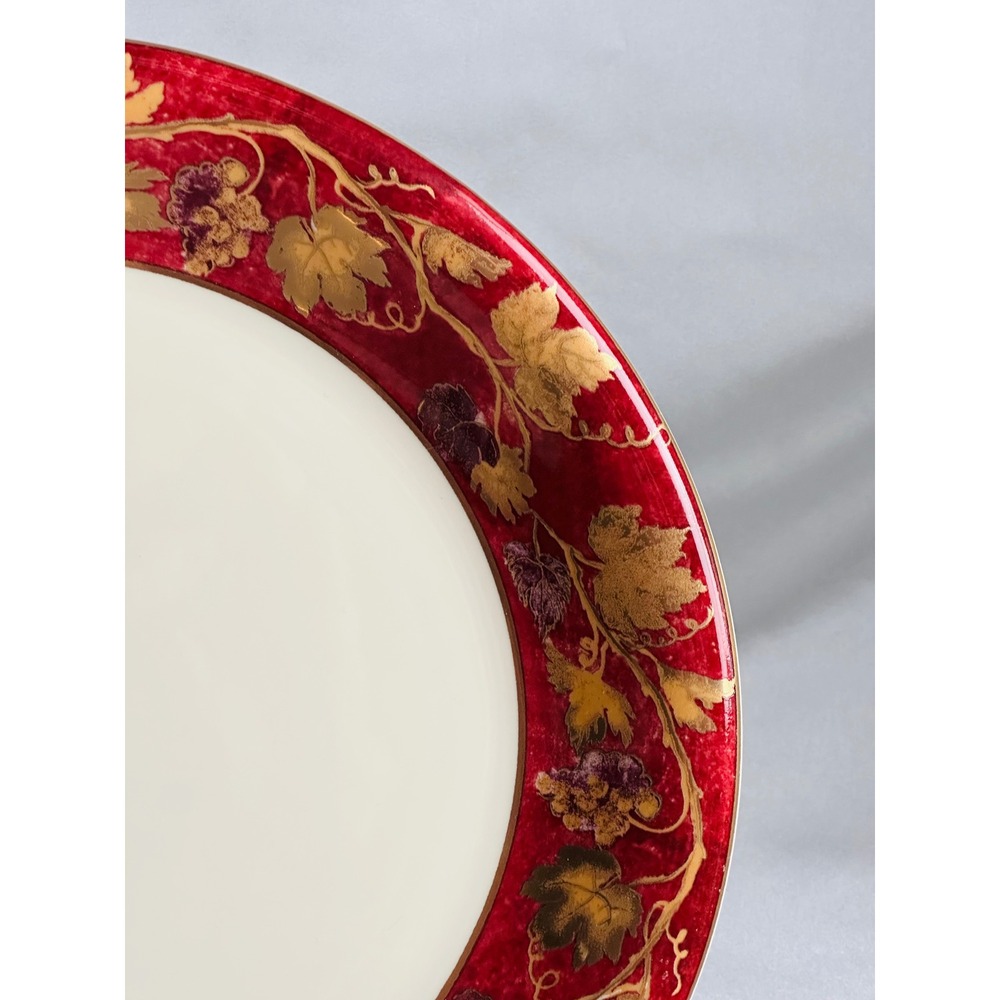 Crate & Barrel Volante Burgundy Gold Grape Dinner Plates Set of 4 Made in Italy - Picture 12 of 12